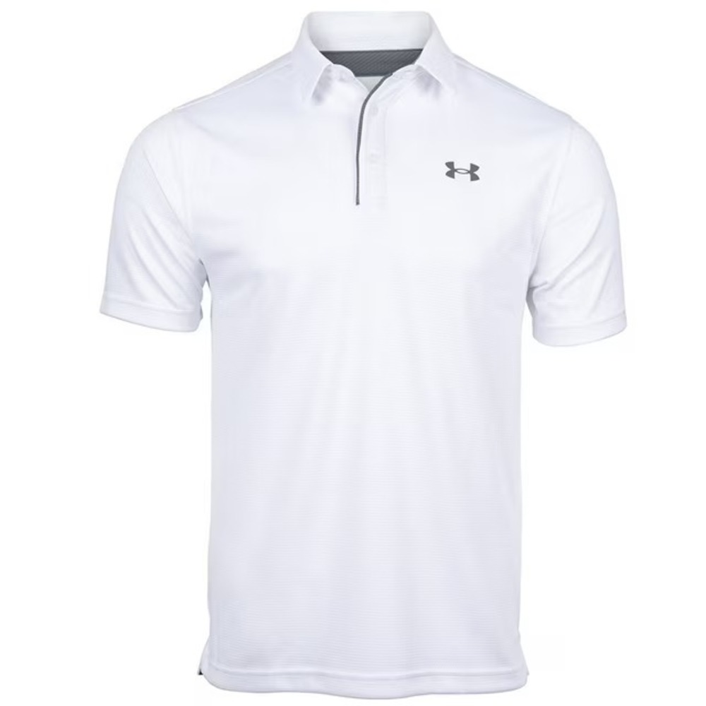 Under Armour Men Tech Polo Shirt White Size XL Short Sleeve Golf Logo NEW